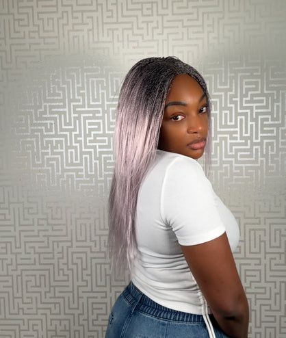 Pink blonde feather braided wig