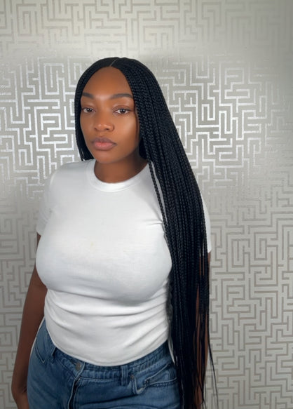 Middle part cornrow braided wig