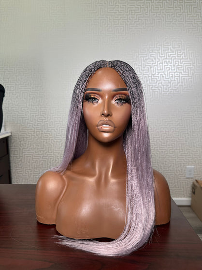 Pink blonde feather braided wig